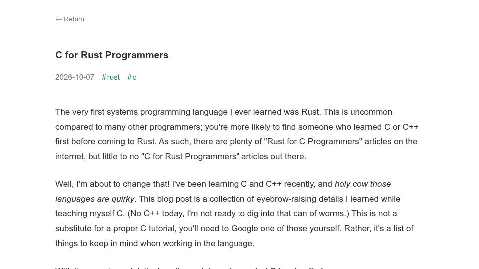 Screenshot of bd103.dev: C for Rust programmers