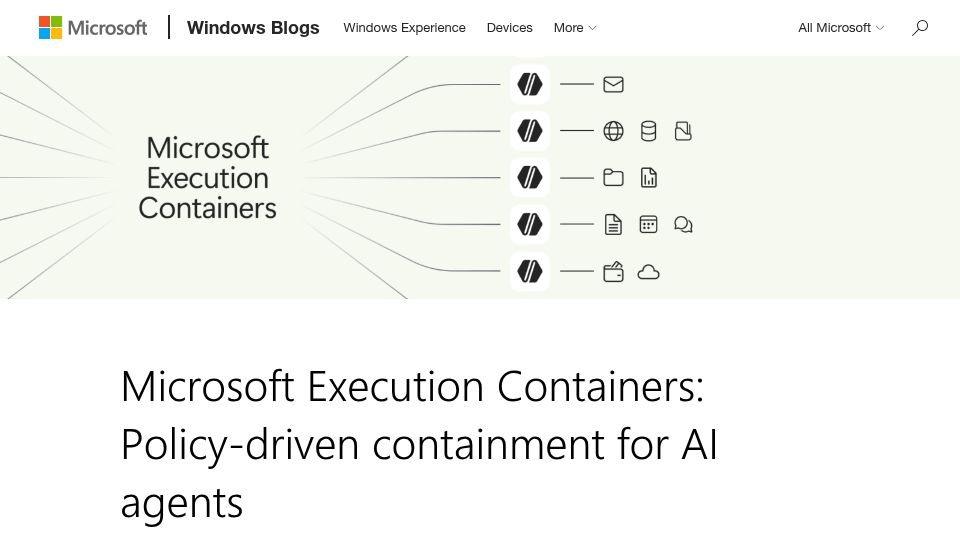 Screenshot of blogs.windows.com: Mxc: Microsoft Execution Containers version 1.0.0