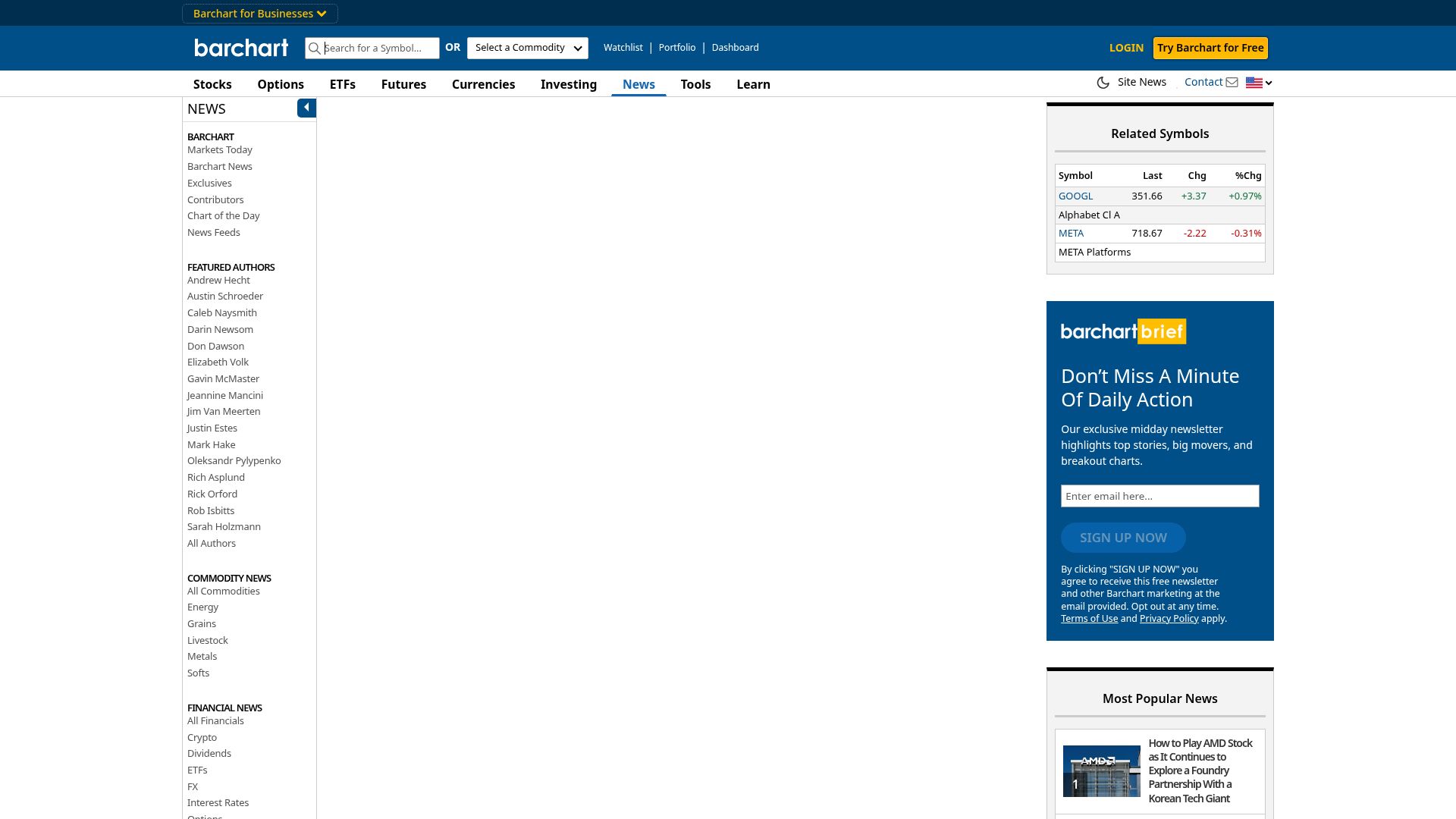 Screenshot of barchart.com: MrBeast 'spends millions reverse engineering the algorithms on each platform'