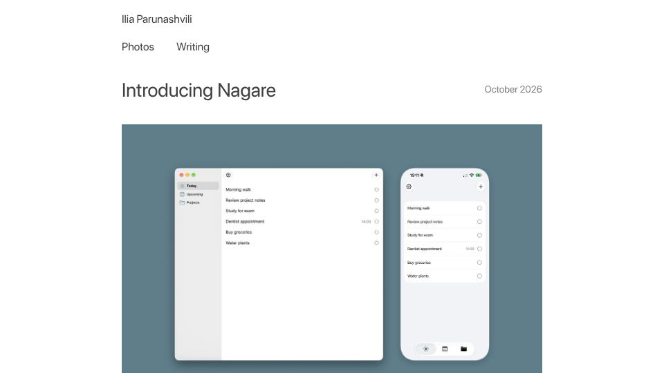 Screenshot of ilia.page: Show HN: A simple to-do app for iPhone, Mac, and your agent