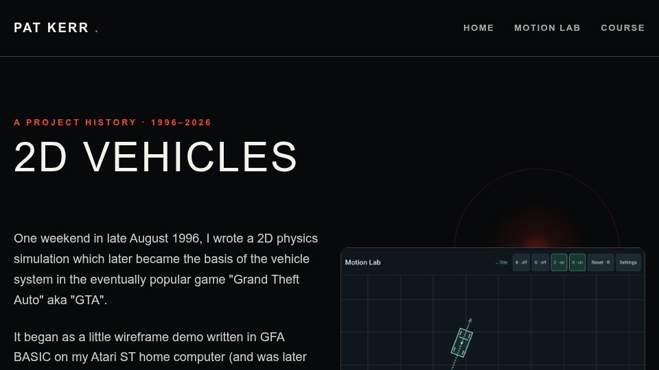 Screenshot of patkerr.co.uk: 2D Vehicles