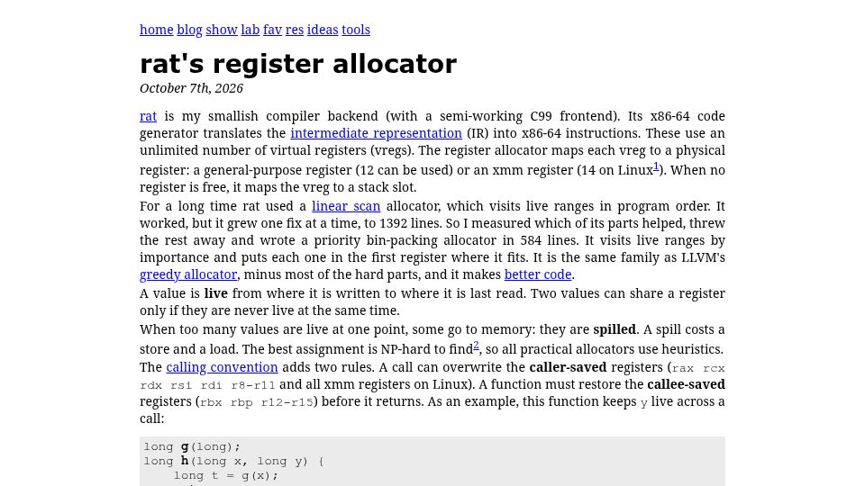 Screenshot of hexrat.cc: Rat's Register Allocator