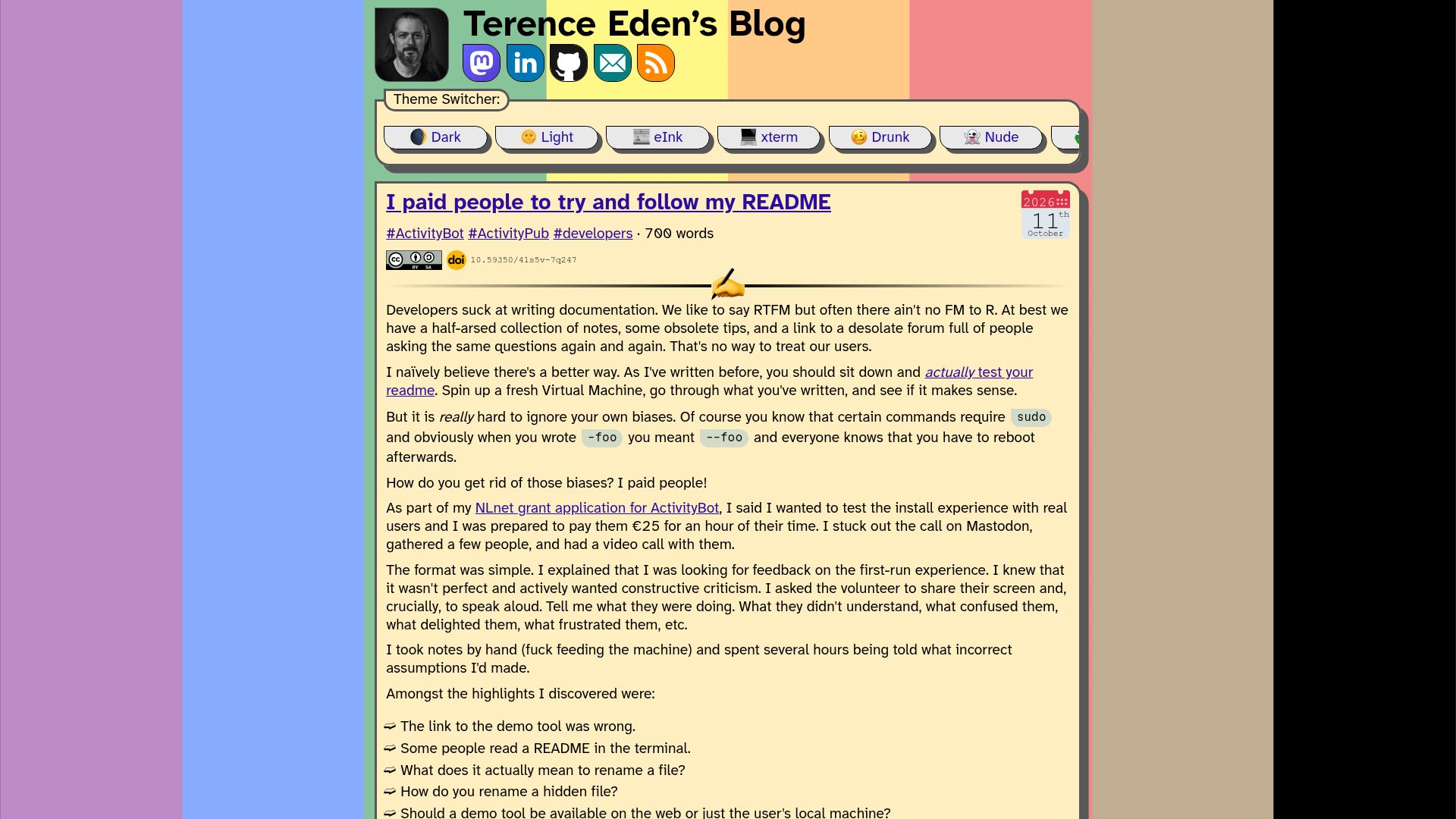 Screenshot of shkspr.mobi: I paid people to try and follow my README