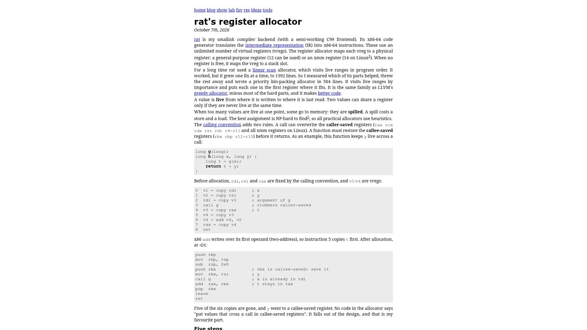 Screenshot of hexrat.cc: Rat's Register Allocator