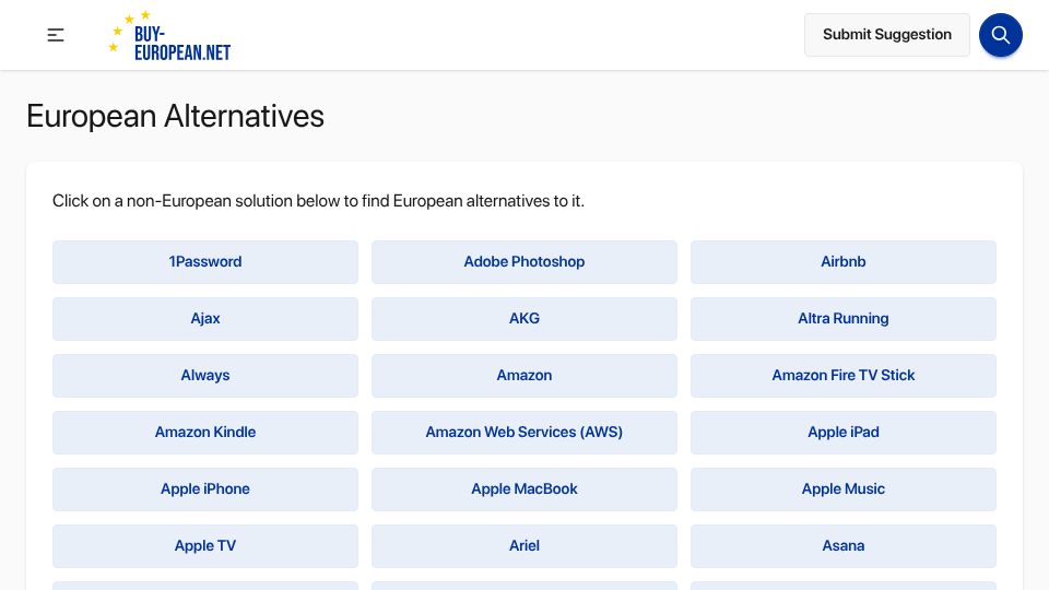 Screenshot of buy-european.net: European Alternatives