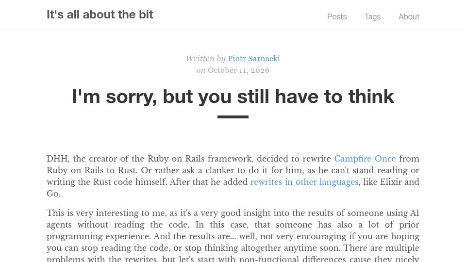 Screenshot of itsallaboutthebit.com: I'm sorry, but you still have to think