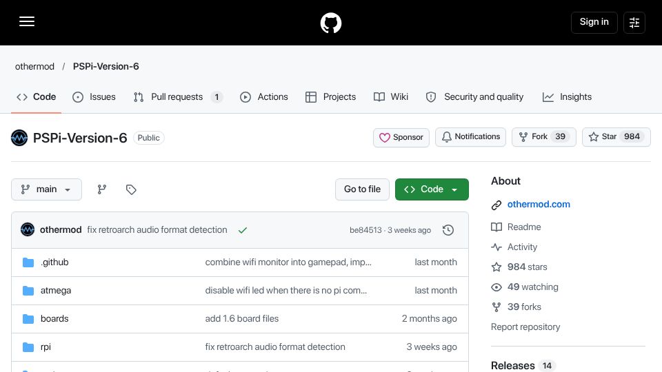 Screenshot of github.com: PSPi 6 – Raspberry Pi in a PSP
