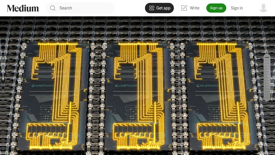 Screenshot of medium.com: Akhetonics Photonic Computing: 1,000x Faster CPUs