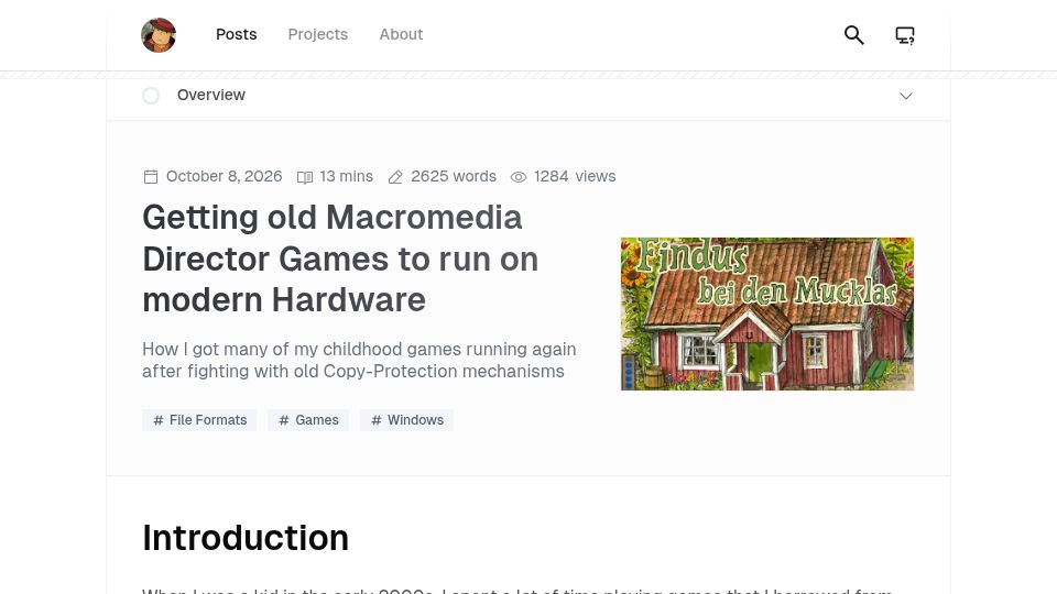 Screenshot of werwolv.net: Getting old Macromedia Director Games to run on modern Hardware