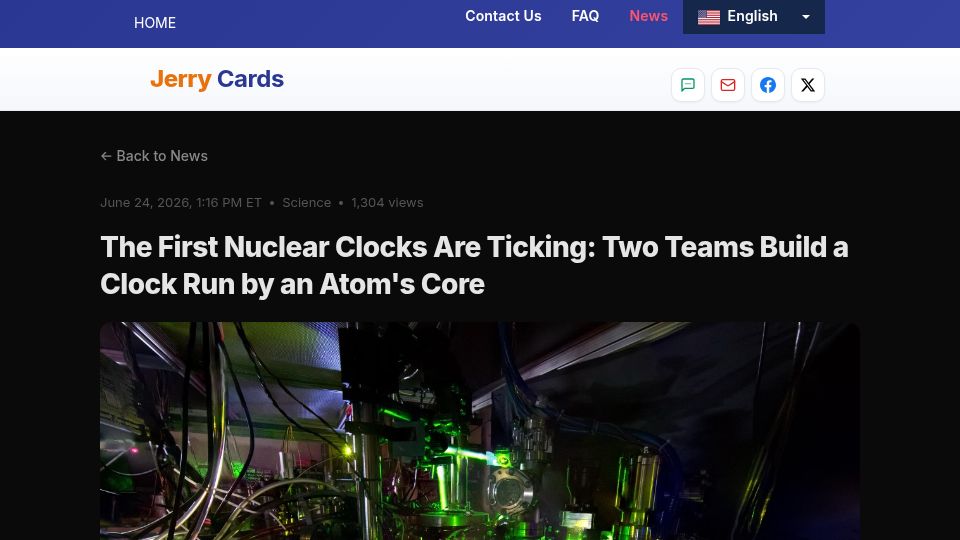Screenshot of jerrycards.com: Thorium 229 based nuclear clocks