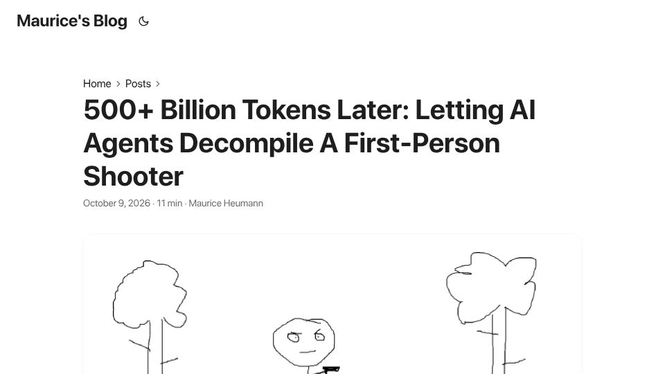 Screenshot of momo5502.com: 500B tokens later: Letting AI agents decompile a first-person shooter