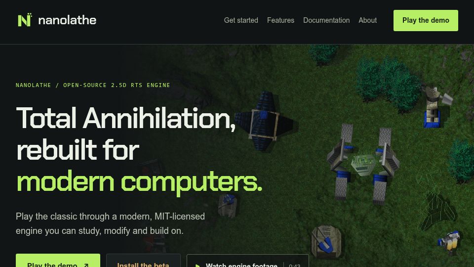 Screenshot of nanolathe.gg: Total Annihilation, rebuilt for modern computers
