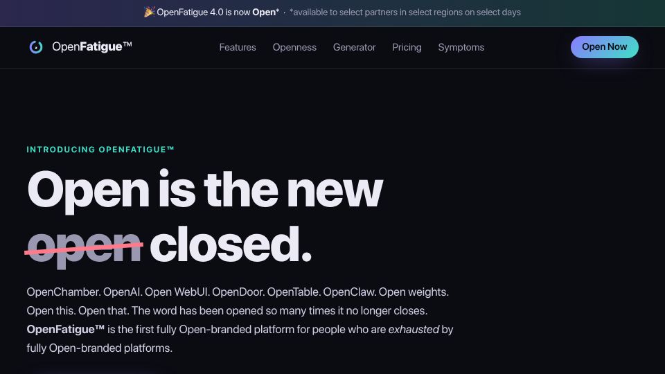 Screenshot of openfatigue.ai: OpenFatigue™ – Open is the new closed