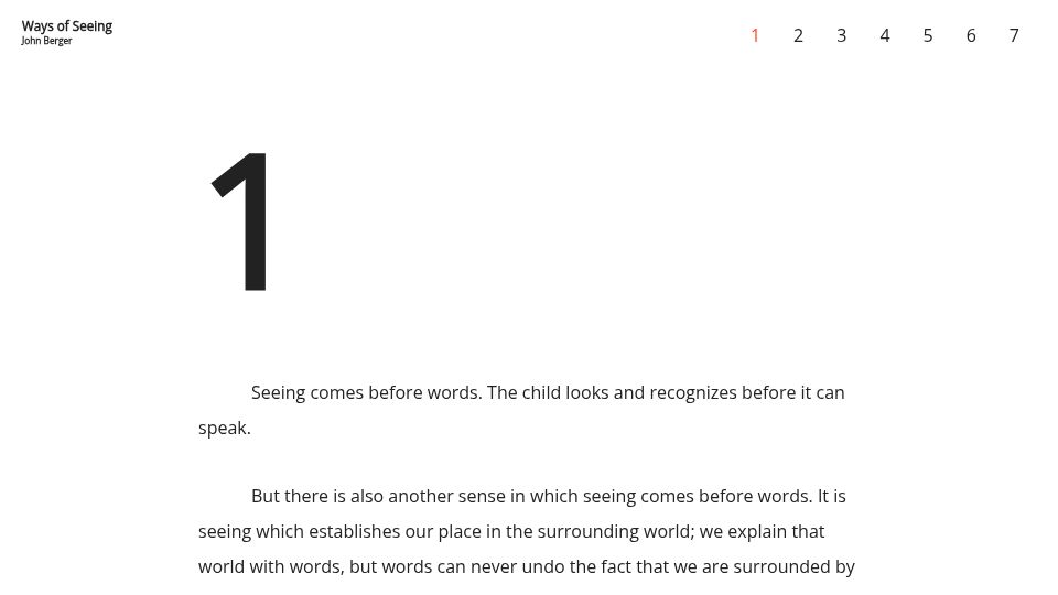 Screenshot of ways-of-seeing.com: Chapter 1 of "Ways of Seeing" by John Berger (1972)