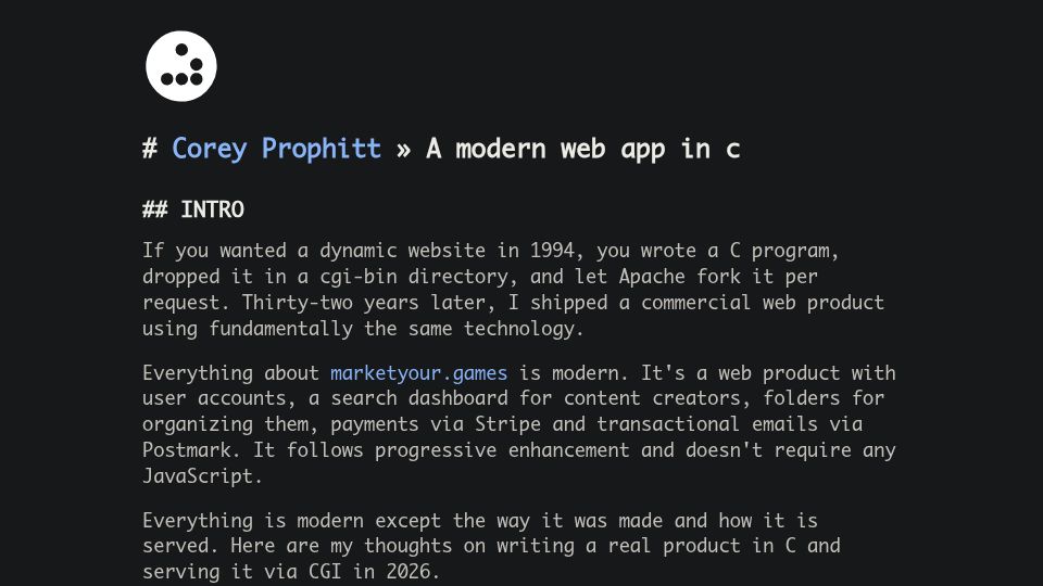 Screenshot of prophitt.me: A Modern Web App in C
