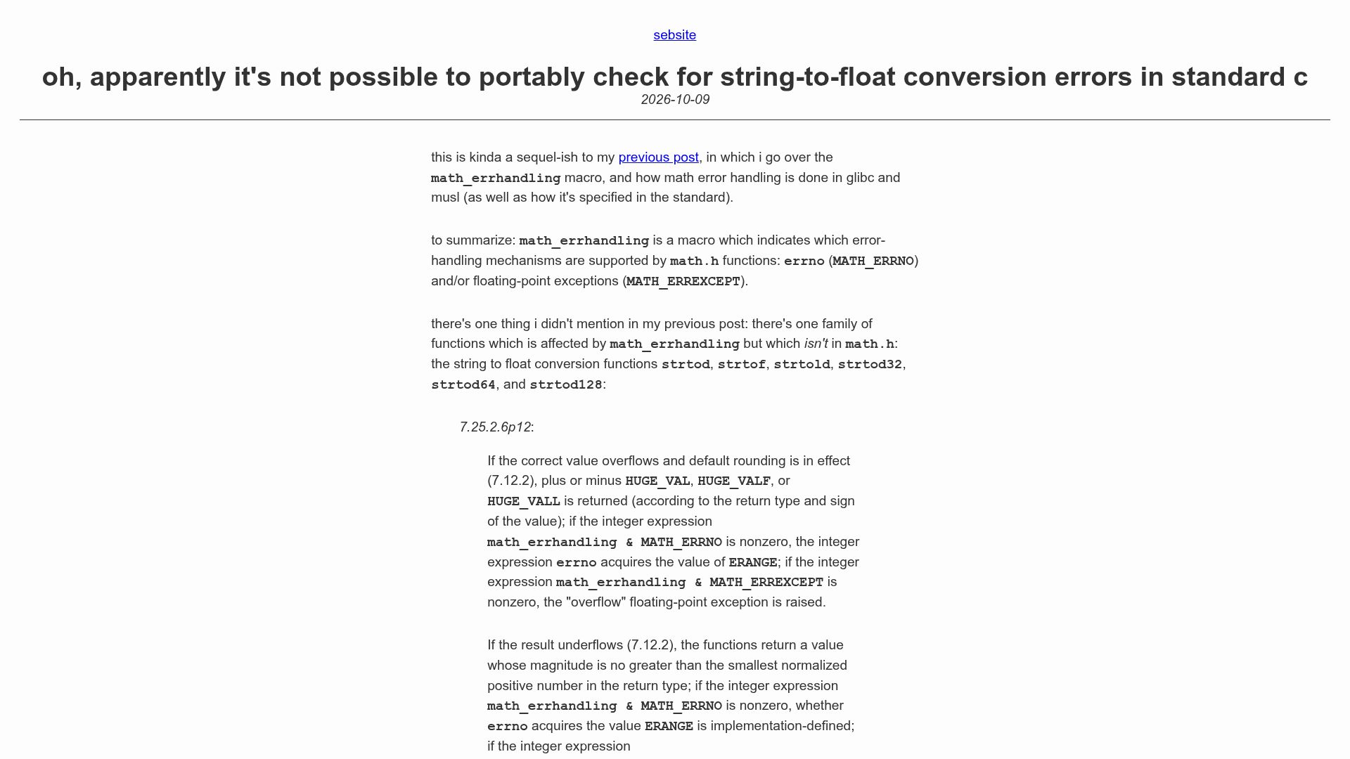 Screenshot of sebsite.pw: No portable way to detect string-to-float conversion errors in standard C