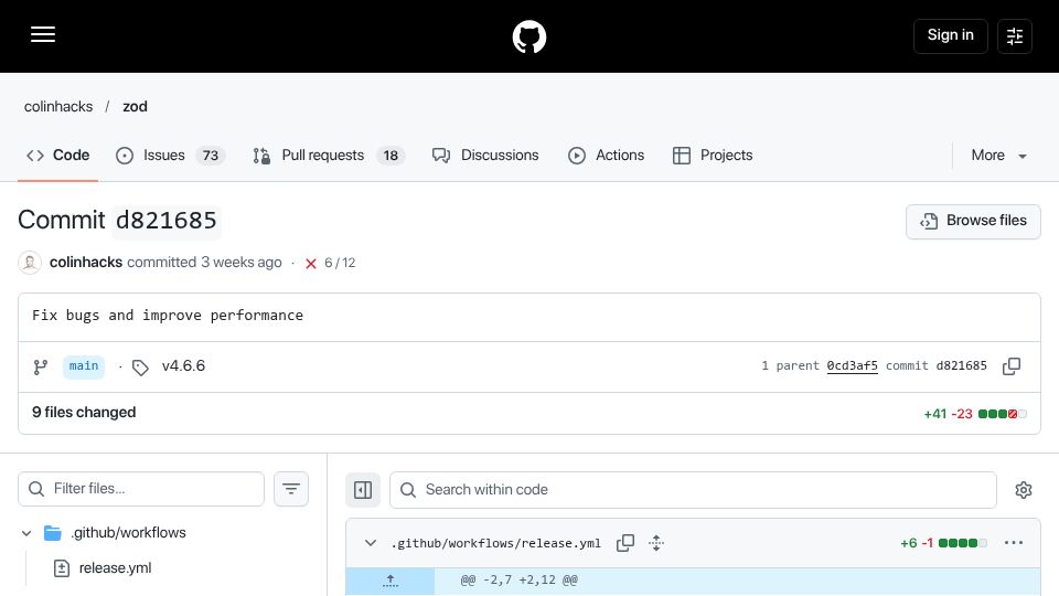 Screenshot of github.com: Zod 4.6.6 compromised by malware?