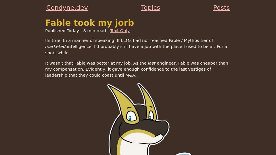 Screenshot of cendyne.dev: Fable Took My Job