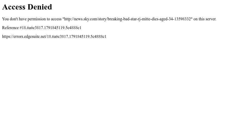 Screenshot of news.sky.com: RJ Mitte has died