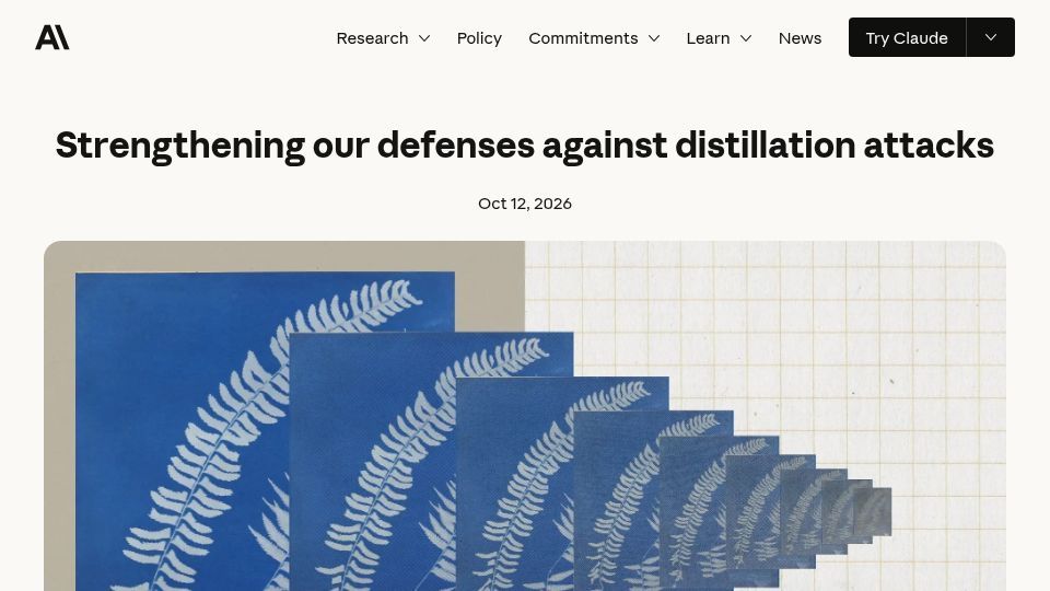 Screenshot of anthropic.com: Strengthening our defenses against distillation attacks
