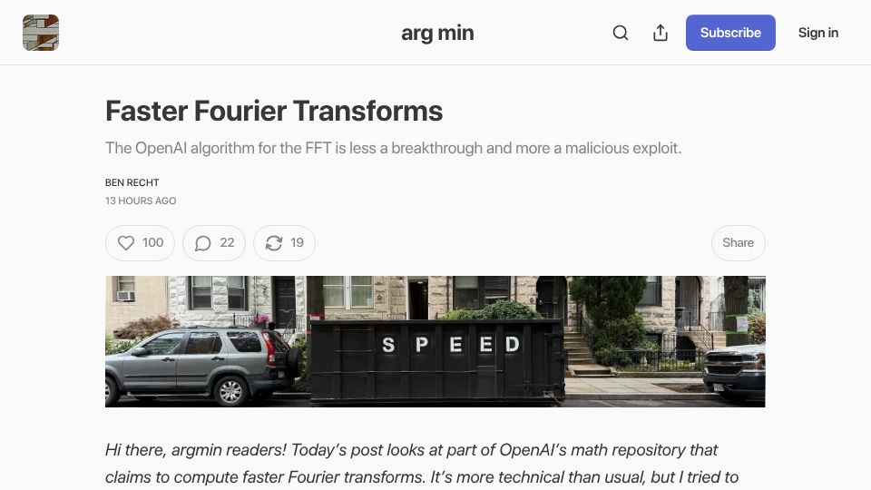 Screenshot of argmin.net: A look at the math that OpenAI claims computes faster Fourier transforms