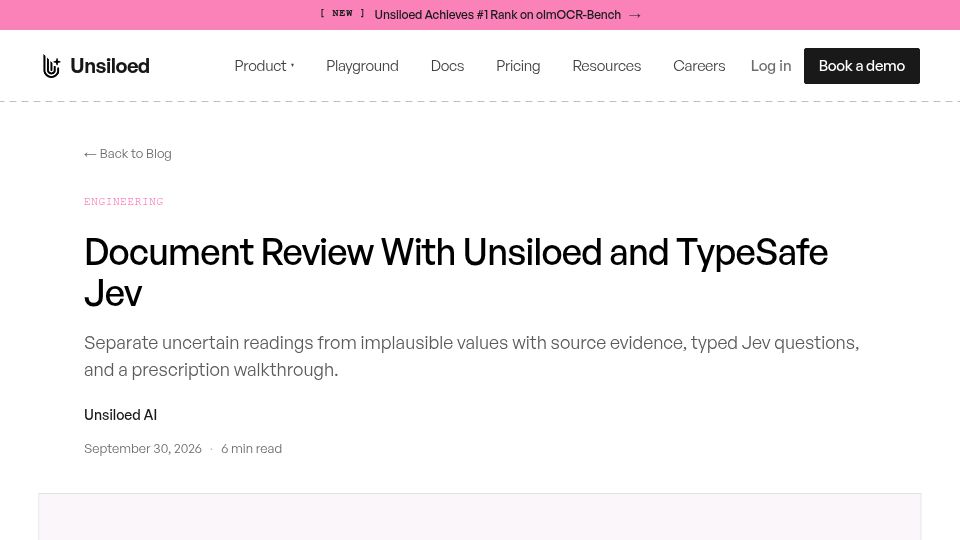 Screenshot of unsiloed.ai: Document Review with Unsiloed and TypeSafe Jev
