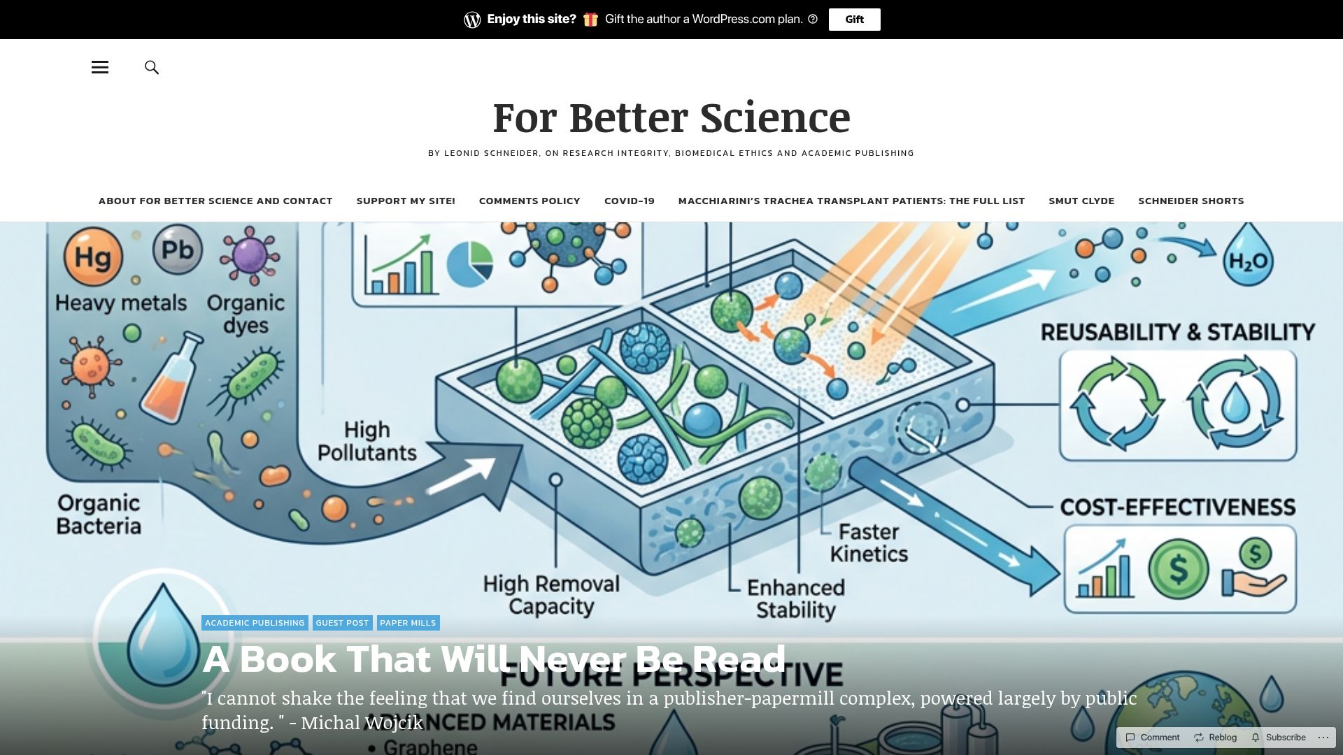 Screenshot of forbetterscience.com: A Book That Will Never Be Read