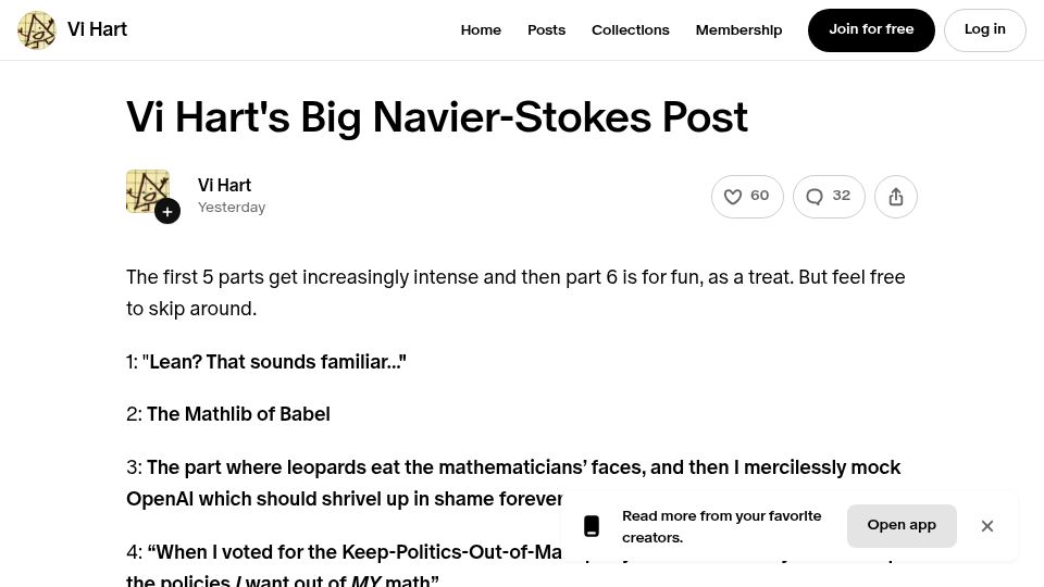 Screenshot of patreon.com: Vi Hart's Big Navier-Stokes Post