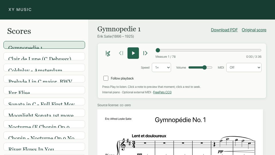 Screenshot of music.xy.dev: Show HN: XY Music Notation