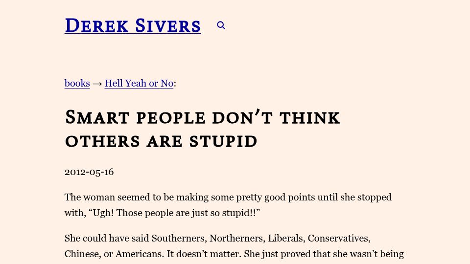 Screenshot of sive.rs: Smart people don't think others are stupid