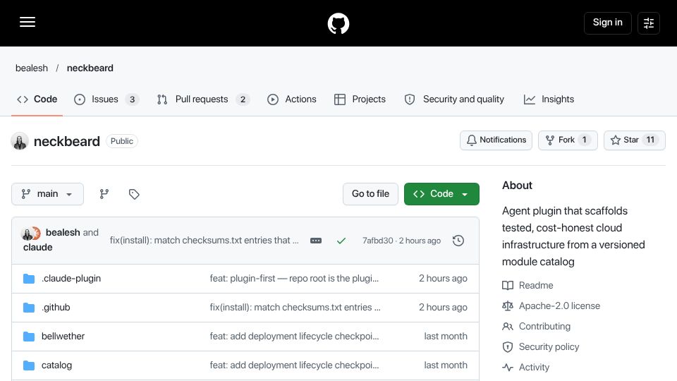 Screenshot of github.com: Neckbeard – A DevOps/platform/SRE plugin for your agent