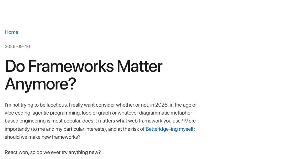 Screenshot of brookslybrand.com: Do Frameworks Matter Anymore?
