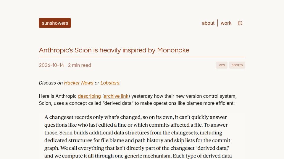 Screenshot of sunshowers.io: Anthropic's Scion is heavily inspired by Mononoke