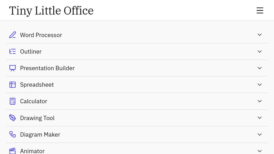 Screenshot of tinylittleoffice.com: Tiny Little Office