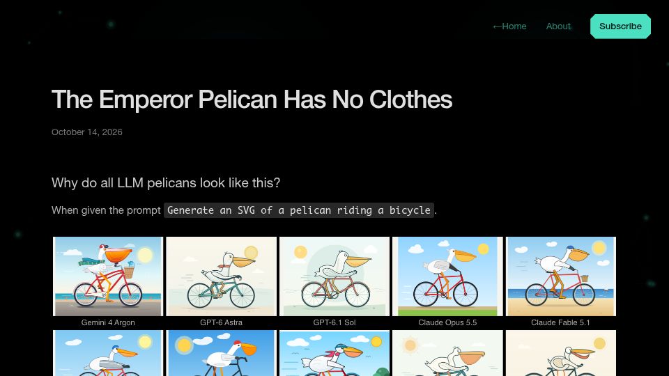 Screenshot of arcfu.com: Why do LLM pelicans look like this?