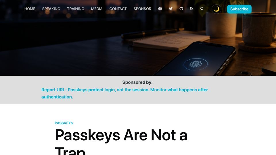 Screenshot of scotthelme.co.uk: Passkeys are not a trap