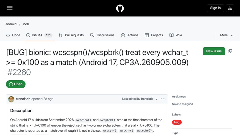 Screenshot of github.com: AOSP Source Releases Are So Late Developers Disassemble Libraries to Report Bugs