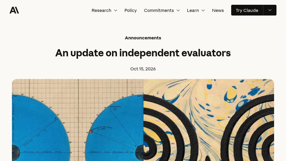 Screenshot of anthropic.com: An update on independent evaluators