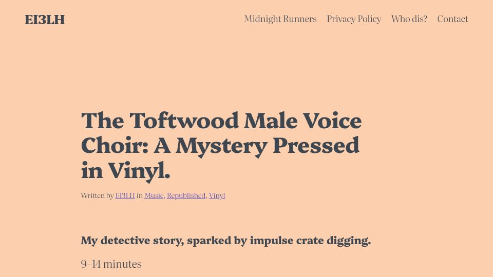 Screenshot of ei3lh.eu: The Toftwood Male Voice Choir: A Mystery Pressed in Vinyl