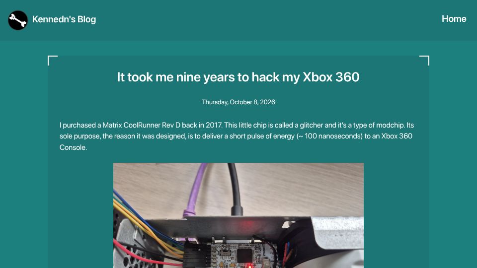 Screenshot of kennedn.com: It took me nine years to hack my Xbox 360