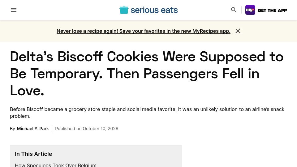 Screenshot of seriouseats.com: Delta’s Biscoff cookies were supposed to be temporary