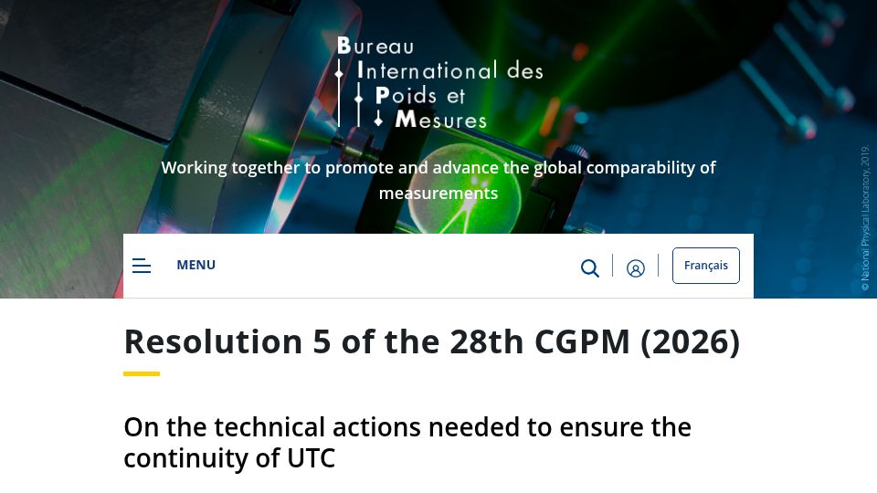 Screenshot of bipm.org: BIPM decides to stop adding leap seconds to UTC