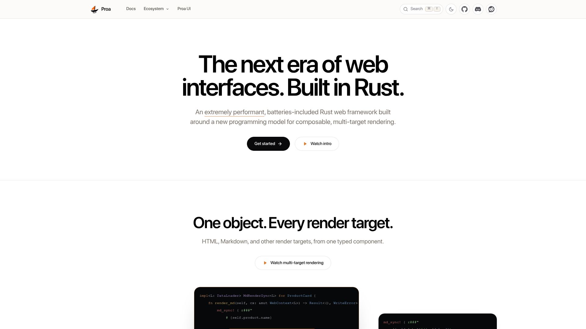 Screenshot of proa.so: Show HN: Proa – A Rust web framework with fast SSR and multi-target rendering