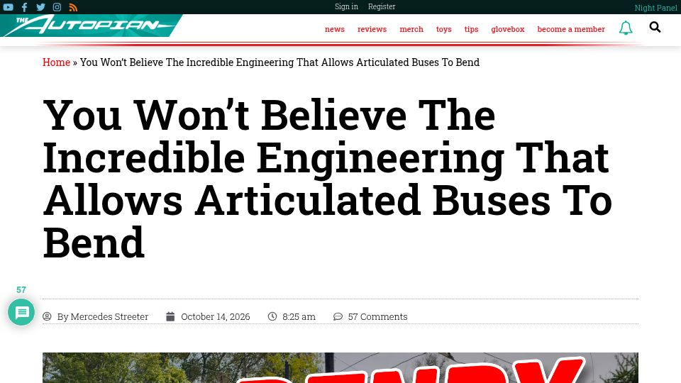 Screenshot of theautopian.com: The engineering that allows articulated buses to bend