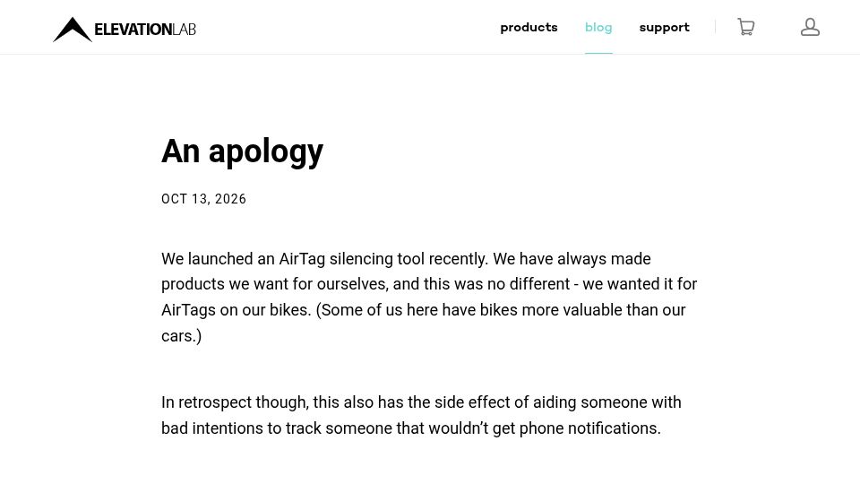 Screenshot of elevationlab.com: An Apology
