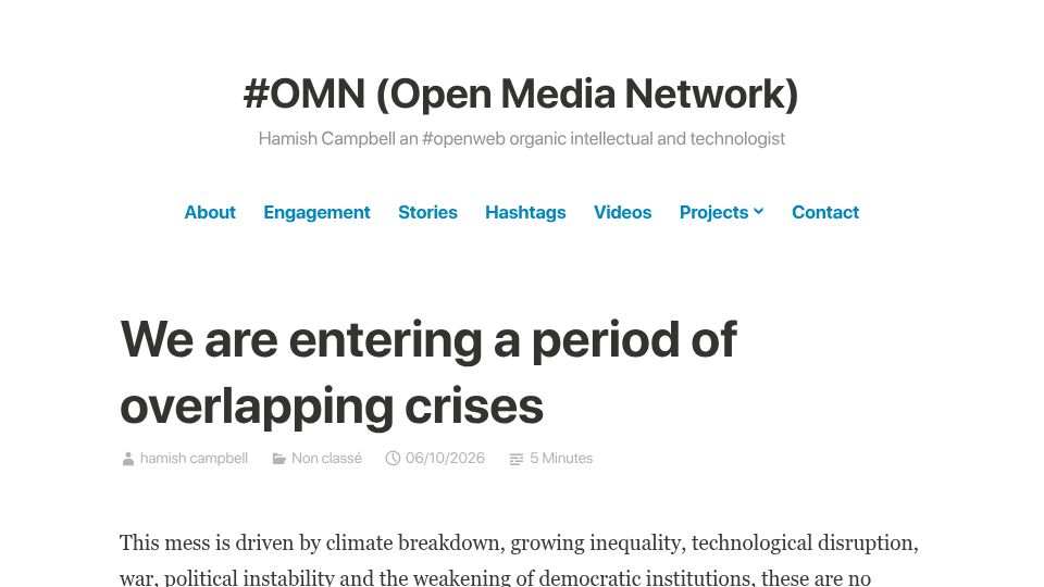 Screenshot of hamishcampbell.com: We are entering a period of overlapping crises