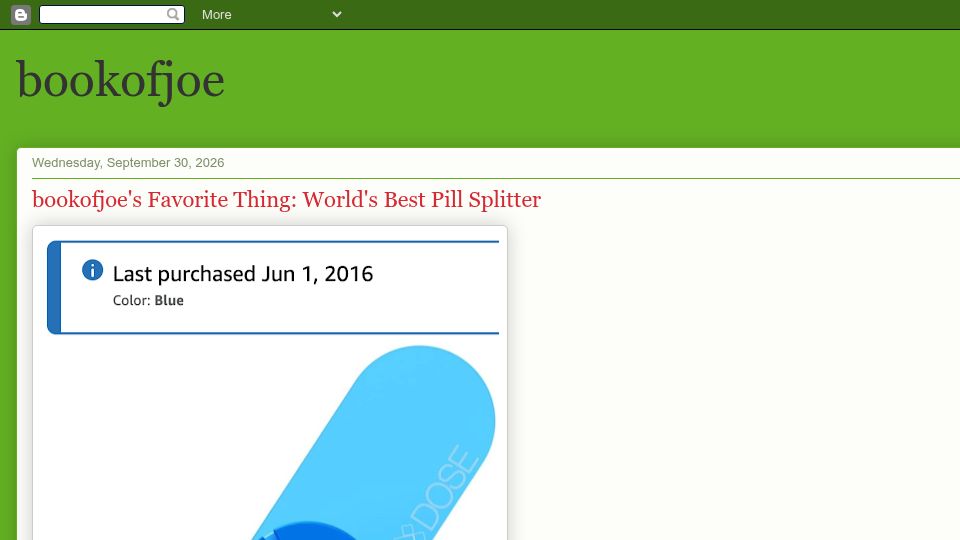 Screenshot of bookofjoe2.blogspot.com: Bookofjoe's Favorite Thing: Best Pill Splitter