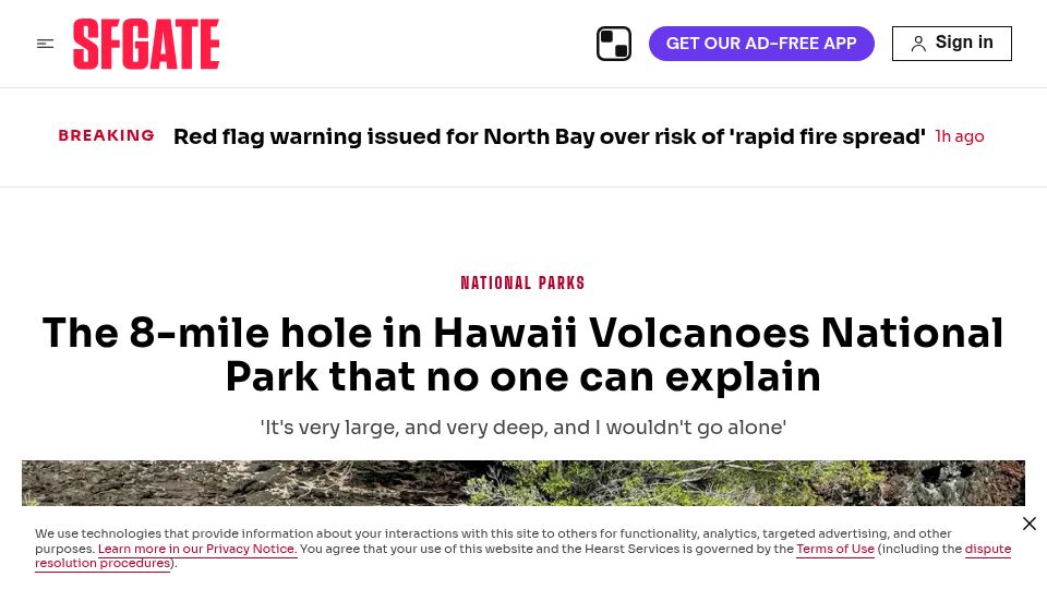 Screenshot of sfgate.com: The 8-mile hole in a Hawaii national park that no one can explain