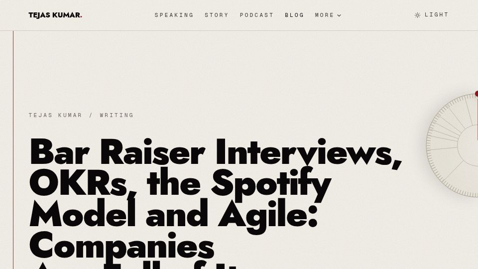 Screenshot of tej.as: Hiring in tech is mostly bullshit