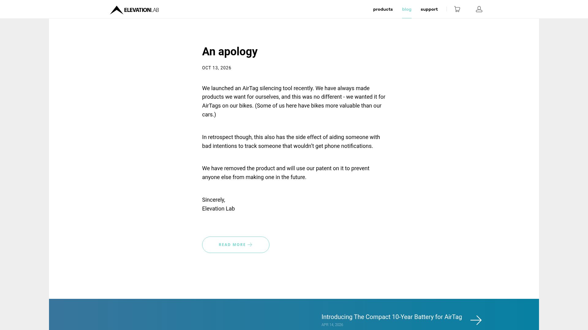 Screenshot of elevationlab.com: An Apology